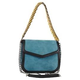 LOEWE V Anagram Borsa a Spalla con Catena Pelle Suede 2in1 Blu Argento Auth 154755V
