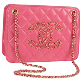 CHANEL Borsa a Spalla Matelassé in Pelle di Agnello Rosa Oro CC Auth 125468SAM