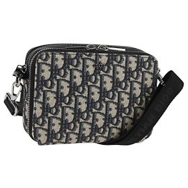 Borsa a Spalla in Tela Trotter Christian Dior Navy Argento Auth 121172SAM