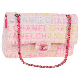 CHANEL Matelassé 25 Borsa a Spalla con Catena Tweed Rosa Oro CC Auth MX484SM