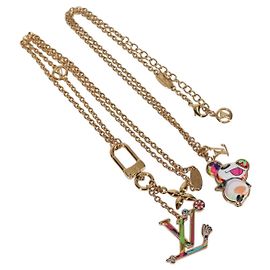 COLLAR SUPER PLANO DE METAL TONO DORADO LOUIS VUITTON LVxTM 2 M02499 LV Auth 127723SM