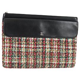 CHANEL Clutch in tweed Nero Argento CC Auth 127554SAM