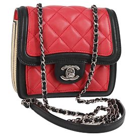 CHANEL Borsa a Spalla Matelassé in Pelle di Agnello Rossa Argento CC Auth 127167SAM