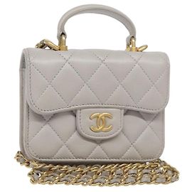 CHANEL Borsa a Spalla Matelassé con Catena in Pelle di Agnello Grigia Oro CC Auth 128807SAM