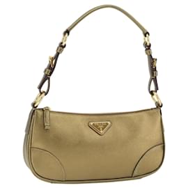 Borsa a spalla PRADA in pelle Safiano oro Auth 149196V