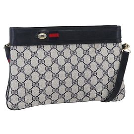 Borsa a Spalla Gucci GG Supreme Sherry Line PVC Blu Navy Oro 904 02 035 Auth 150843