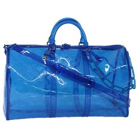 LOUIS VUITTON Bolsa Keepall Bandoulière 50 de Vinilo Monograma Azul M53272 Auth 46351SM