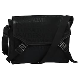 Bolso de Hombro VERSACE de Lona Negra Plateada Auténtico 123032A - Versace