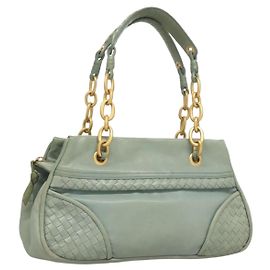 Borsa a Spalla in Pelle Intrecciato Bottega Veneta Azzurro Chiaro Oro Auth 133141A