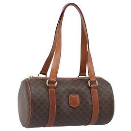 Céline Bolso de mano de lona Macadam CELINE en cuero PVC marrón dorado Auth LNZ631
