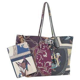Borsa Tote Gancini in pelle multicolore argento di Salvatore Ferragamo Auth LNZ658