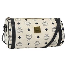 Bolso de Hombro MCM Vicetos Logogram de Cuero PVC Blanco y Oro Auth SW2161