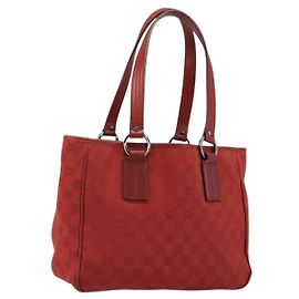 Borsa Tote GG Canvas Gucci Rossa Argento 113019 Auth LNZ757