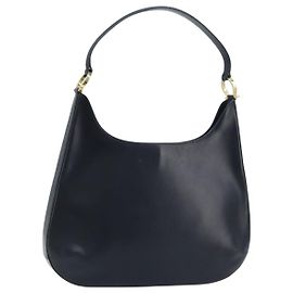 Borsa a Spalla Gancini in Pelle Salvatore Ferragamo Blu Navy Oro Auth gh1923