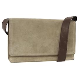 Borsa a Spalla PRADA Camoscio Beige Argento Auth bs34098