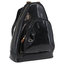 Sac à corps Bamboo GUCCI Cuir verni Noir Or 003 2113 0027 Auth ep13733