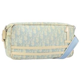 Christian Dior Trotter Canvas Schultertasche PVC Hellblau Silber Auth BSZ617
