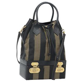 Borsa a mano in tela Pecan FENDI PVC 2 in 1 Nero Marrone Auth LNZ340
