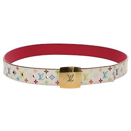 LOUIS VUITTON Multicolor Ceinture Carre Gürtel Weiß M9682 LV Auth 149716V