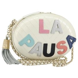 CHANEL V Stitch Borsa a Spalla con Catena Pelle Bianca Oro CC Auth 144830SAV