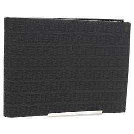 FENDI Zucchino Canvas Kompaktgeldbörse Schwarz Auth am9790V