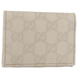 GUCCI GG Canvas Guccissima Card Case Leather White 120965 Auth am9609V