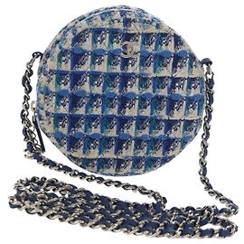 Borsa a Spalla CHANEL con Catena Tweed Blu Argento CC Auth bs30994SAV
