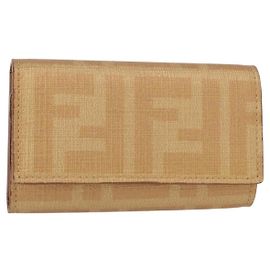 FENDI Zucca Canvas Key Case PVC Gold Auth SW1823V