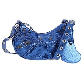 Luka Goal Schultertasche aus Leder Blau Silber BALENCIAGA 671309 Auth 134466SAM