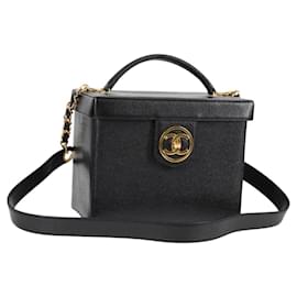CHANEL Vanity Borsa a Mano Pelle Caviar 2way Nero Oro CC Auth 138563V