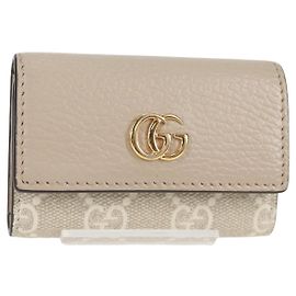 GUCCI GG Supreme Key Case PVC White Gold 456113 2149 Auth 135011M