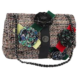 CHANEL Borsa a Catena Matelassé Camelia Tweed Multicolore Argento CC Auth 138988SM