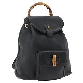Zaino in Pelle Gucci Bamboo Nero Oro 003 1956 0030 Auth ka1325A