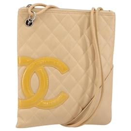 CHANEL Borsa a Spalla Matelassé Linea Cambon Pelle Beige Argento CC Auth 163611A