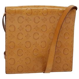Céline Borsa a spalla in tela Macadam C di CELINE in pelle marrone dorato Auth 119706A