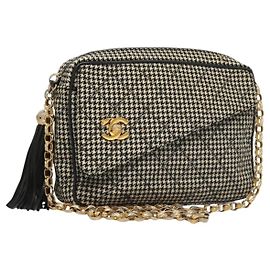 CHANEL Borsa a Spalla Matelassé con Catena Tela Bianca Nera CC Auth 120186V