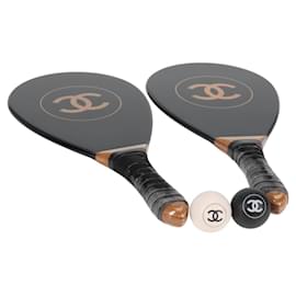 Conjunto de raqueta de madera y bola de goma CHANEL Club Case Negro CC Auth 131858SAV - Chanel