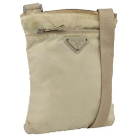 PRADA Schultertasche Nylon Beige Silber Authentisch LNZ604