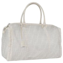 Borsa Boston in tela Zucca FENDI bianca argento Auth SW2152V