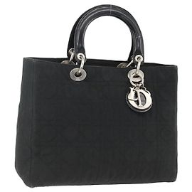 Christian Dior Borsa Tote Canage in Nylon Nero Argento Auth ARZ602