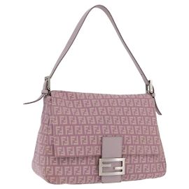 Borsa a Spalla Mamma Baguette in Tela Zucchino FENDI Rosa Argento Auth ka3366V