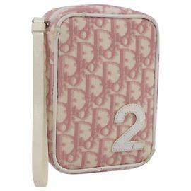 Christian Dior Pochette in tela Trotter PVC Rosa Argento Auth th6638