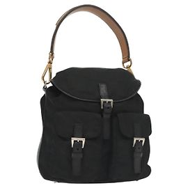 PRADA Schultertasche Nylon Schwarz Silber Authentisch yk19273A
