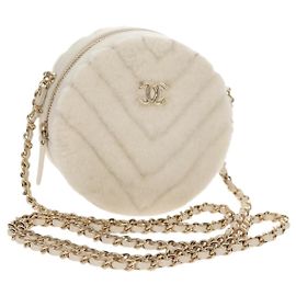 Sac à bandoulière CHANEL V Stitch en Mouton Blanc Or CC Auth 148461AM