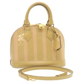 LOUIS VUITTON Vernis Rayures Alma BB Bolsa de Mão 2em1 Bege Rosa M90970 Auth ai678M
