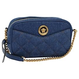 VERSACE Schultertasche Denim Blau Gold Auth EC394V - Versace