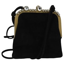 Borsa a Spalla Miu Miu in Pelle Scamosciata Nera e Oro Auth 120859A