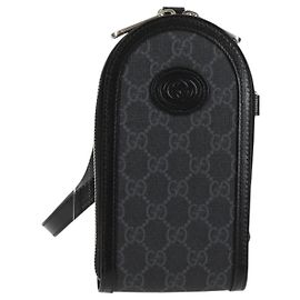 GUCCI GG Supreme Porta-telefono Borsa a Spalla PVC Nero Argento 724357 Auth sw385M