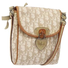 Borsa romantica in tela Trotter Christian Dior PVC beige argento autentica 126372A