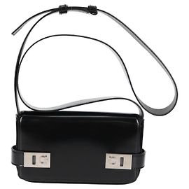 Borsa a spalla Gancini Salvatore Ferragamo in pelle verniciata nera Auth ar13607V